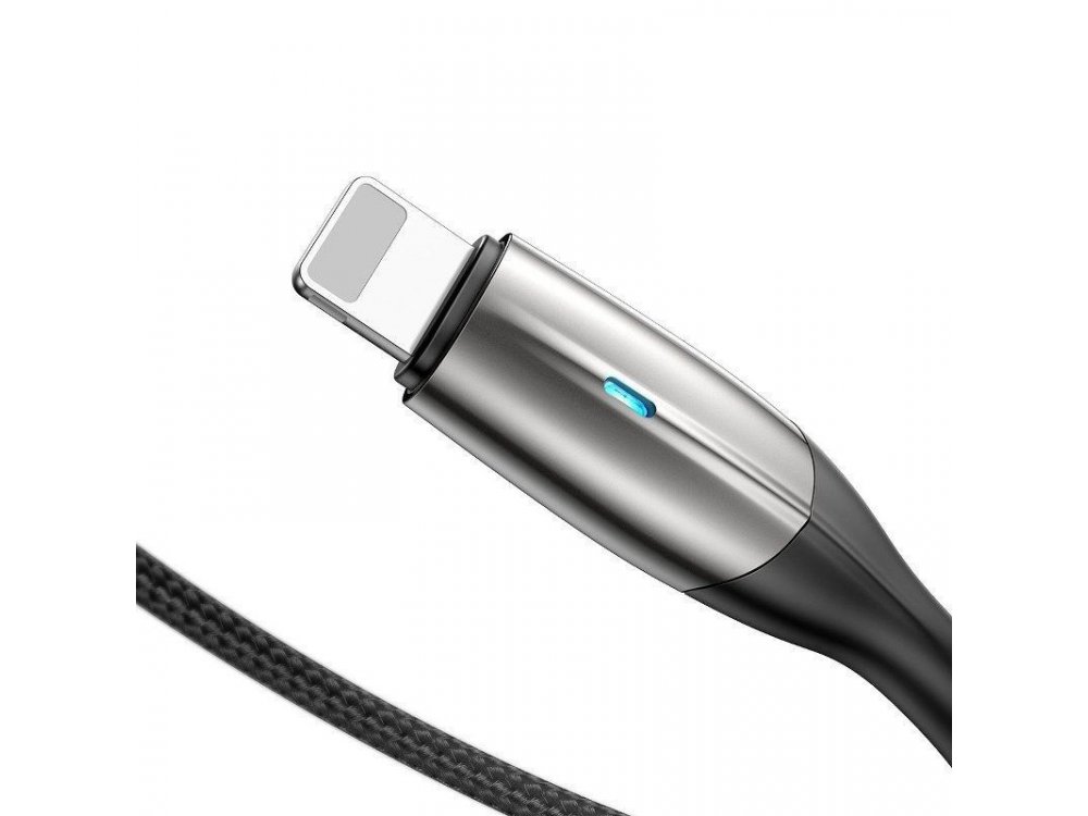 Baseus Horizontal 0.5μ. Lightning καλώδιο για Apple iPhone / iPad / iPod MFi, με LED & Νάυλον Ύφανση - CALSP-A01, Μαύρο