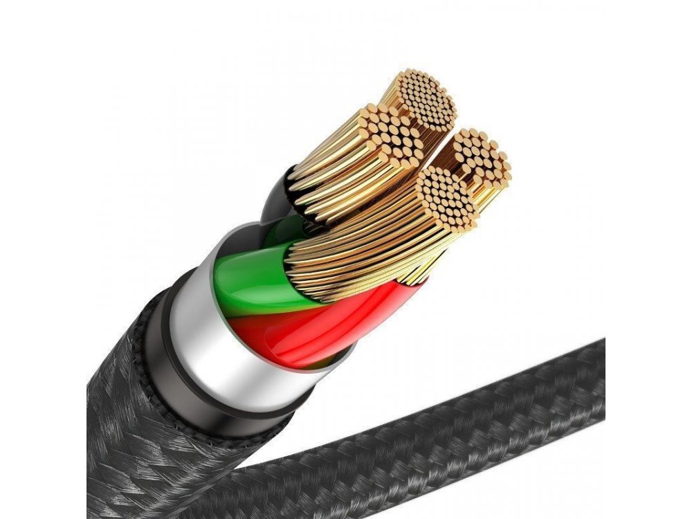 Baseus Horizontal 0.5μ. Lightning καλώδιο για Apple iPhone / iPad / iPod MFi, με LED & Νάυλον Ύφανση - CALSP-A01, Μαύρο