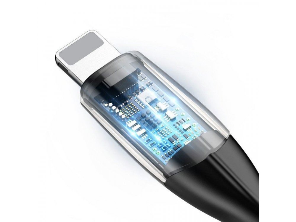 Baseus Horizontal 0.5μ. Lightning cable for Apple iPhone / iPad / iPod MFi, with LED & Nylon Weave - CALSP-A01, Black