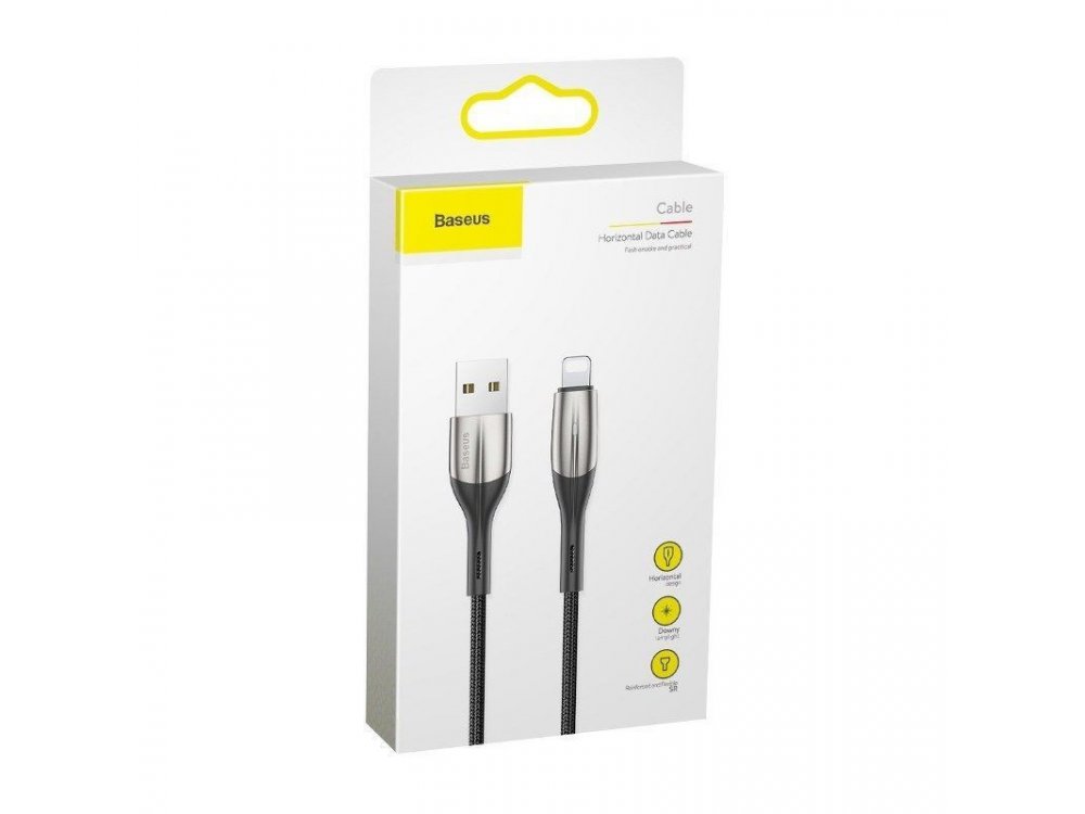 Baseus Horizontal 0.5μ. Lightning καλώδιο για Apple iPhone / iPad / iPod MFi, με LED & Νάυλον Ύφανση - CALSP-A01, Μαύρο