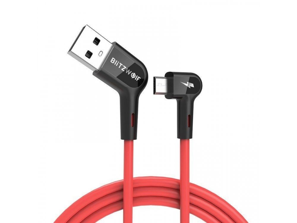 BlitzWolf BW-AC2 Γωνιακό 90° Καλώδιο 1.8μ. Micro USB σε USB 2.0 45° Με Νάυλον ύφανση, Κόκκινο