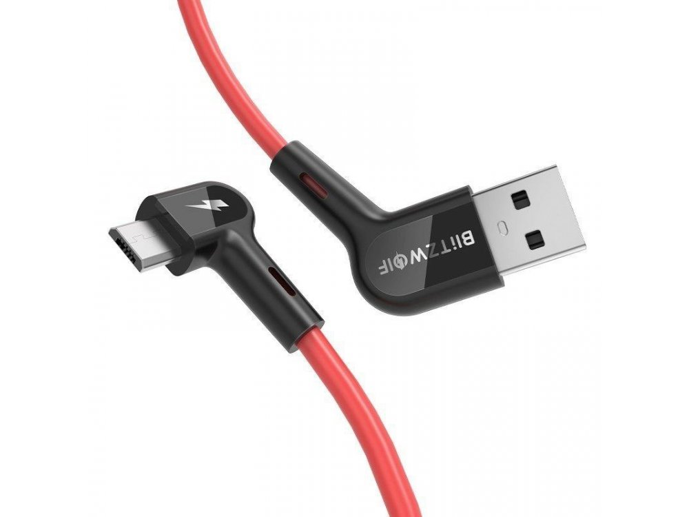 BlitzWolf BW-AC2 Γωνιακό 90° Καλώδιο 1.8μ. Micro USB σε USB 2.0 45° Με Νάυλον ύφανση, Κόκκινο