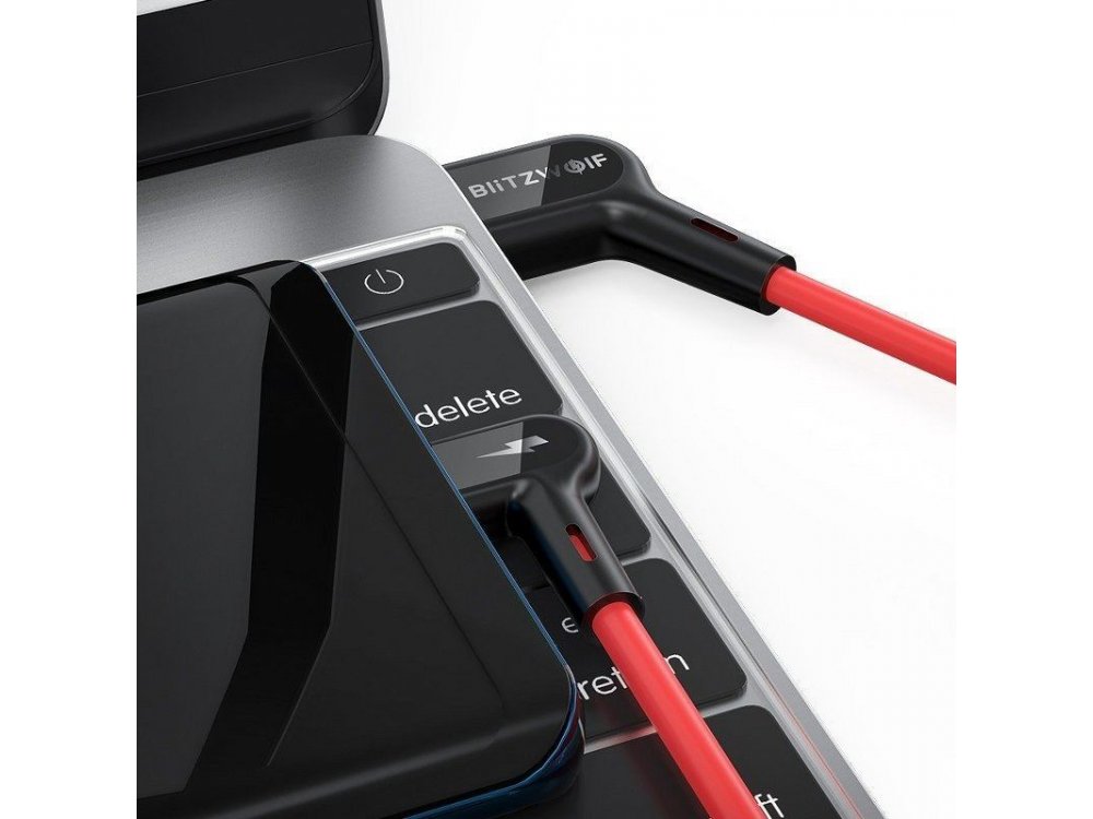 BlitzWolf BW-AC2 Γωνιακό 90° Καλώδιο 1.8μ. Micro USB σε USB 2.0 45° Με Νάυλον ύφανση, Κόκκινο