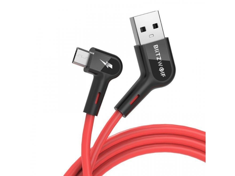 BlitzWolf BW-AC2 Γωνιακό 90° Καλώδιο 1.8μ. Micro USB σε USB 2.0 45° Με Νάυλον ύφανση, Κόκκινο