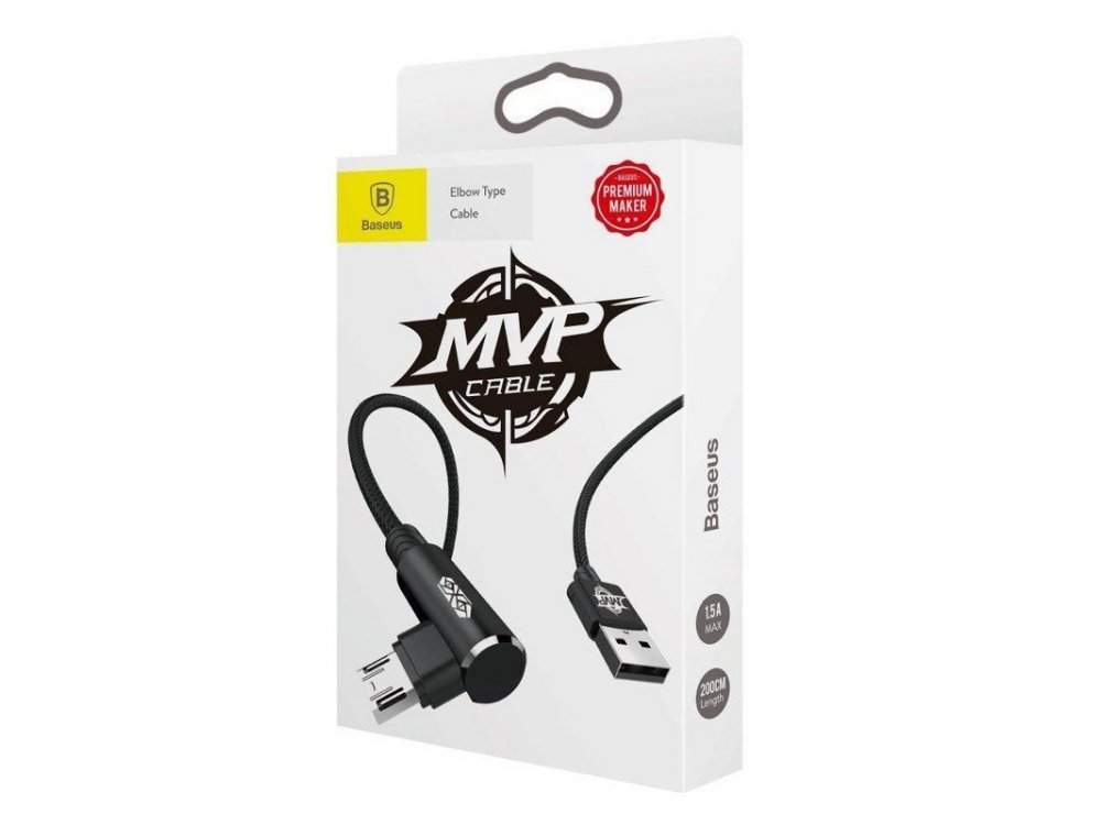Baseus MVP Elbow Corner 90 ° Cable 1m. Micro USB to USB 2.0 With Nylon Weave - CAMMVP-B01, Black