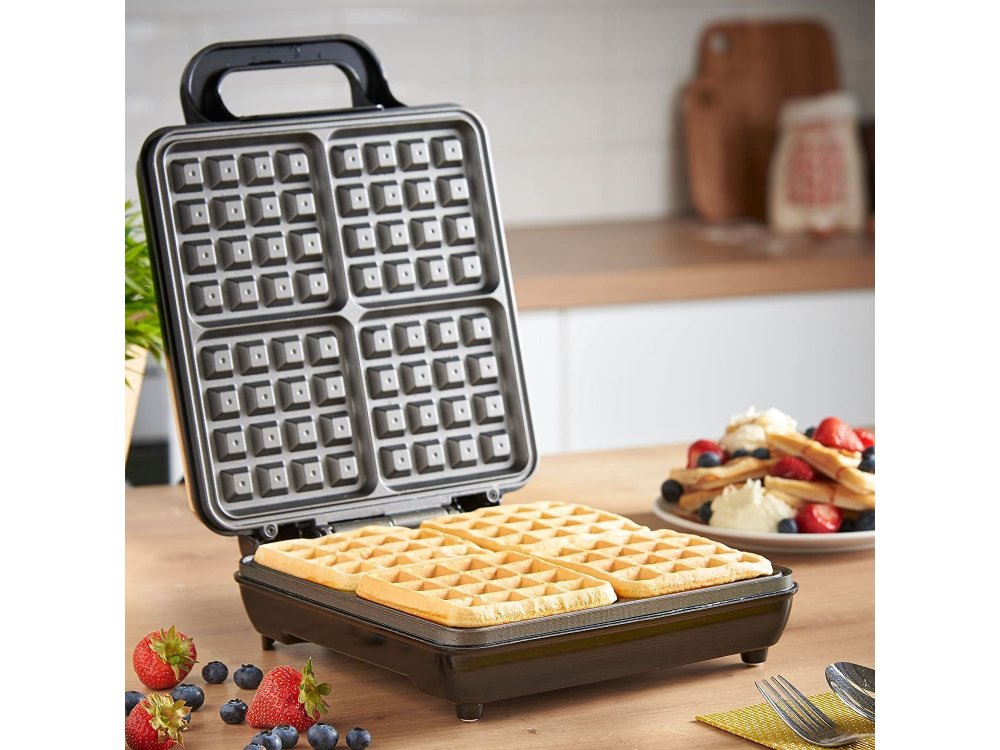 VonShef Waffle Maker, Βαφλιέρα για 4 Βελγικές Βάφλες, με Αντικολλητικές Πλάκες & Αυτόματο Έλεγχο Θερμοκρασίας 1100W - 13/307
