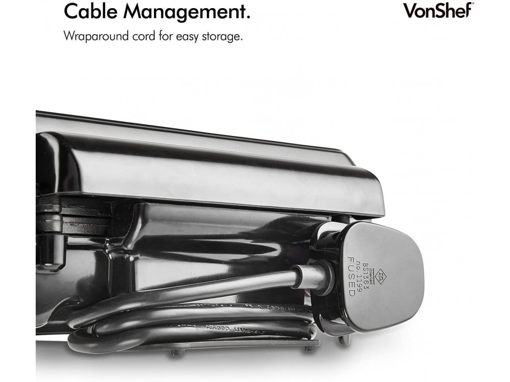 VonShef Waffle Maker, Βαφλιέρα για 4 Βελγικές Βάφλες, με Αντικολλητικές Πλάκες & Αυτόματο Έλεγχο Θερμοκρασίας 1100W - 13/307