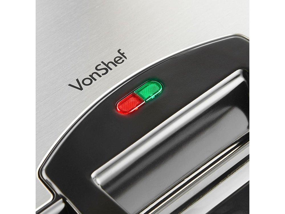 VonShef Waffle Maker, Βαφλιέρα για 4 Βελγικές Βάφλες, με Αντικολλητικές Πλάκες & Αυτόματο Έλεγχο Θερμοκρασίας 1100W - 13/307