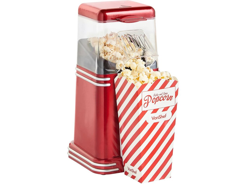 VonShef Retro Popcorn Maker, Vintage Στυλ Μηχανή Ποπ Κορν για υγιεινά σνακ (Περιλαμβάνονται 6 Μπολ) - 13/261, Κόκκινο