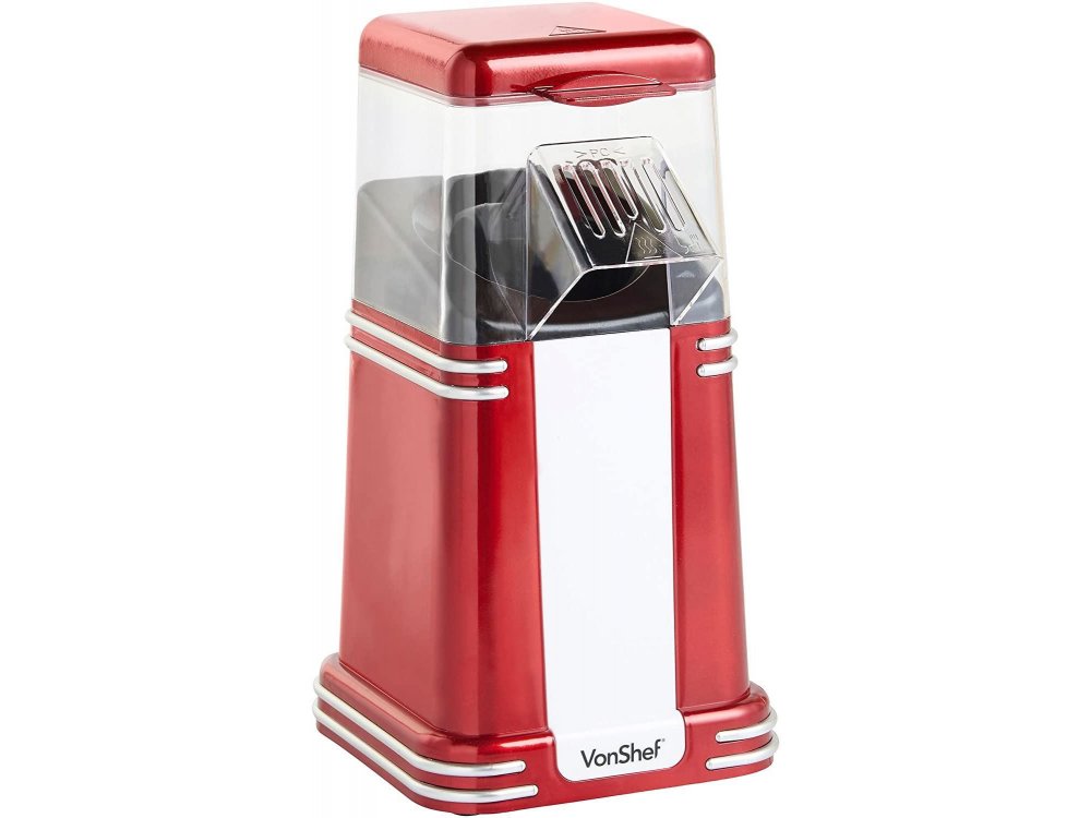 VonShef Retro Popcorn Maker, Vintage Στυλ Μηχανή Ποπ Κορν για υγιεινά σνακ (Περιλαμβάνονται 6 Μπολ) - 13/261, Κόκκινο