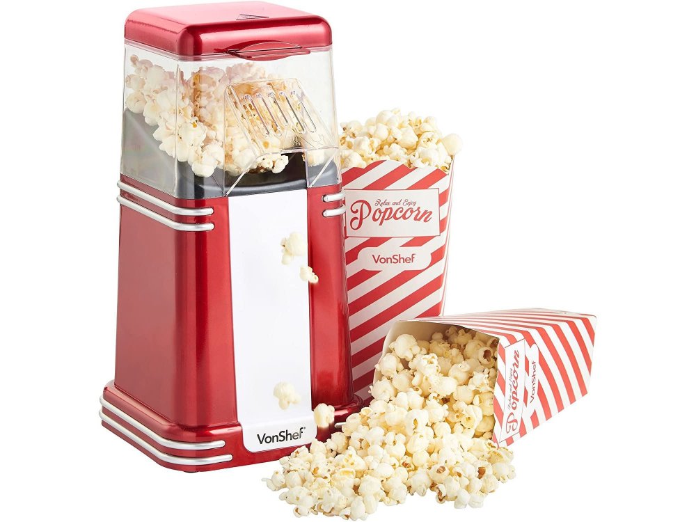 VonShef Retro Popcorn Maker, Vintage Στυλ Μηχανή Ποπ Κορν για υγιεινά σνακ (Περιλαμβάνονται 6 Μπολ) - 13/261, Κόκκινο
