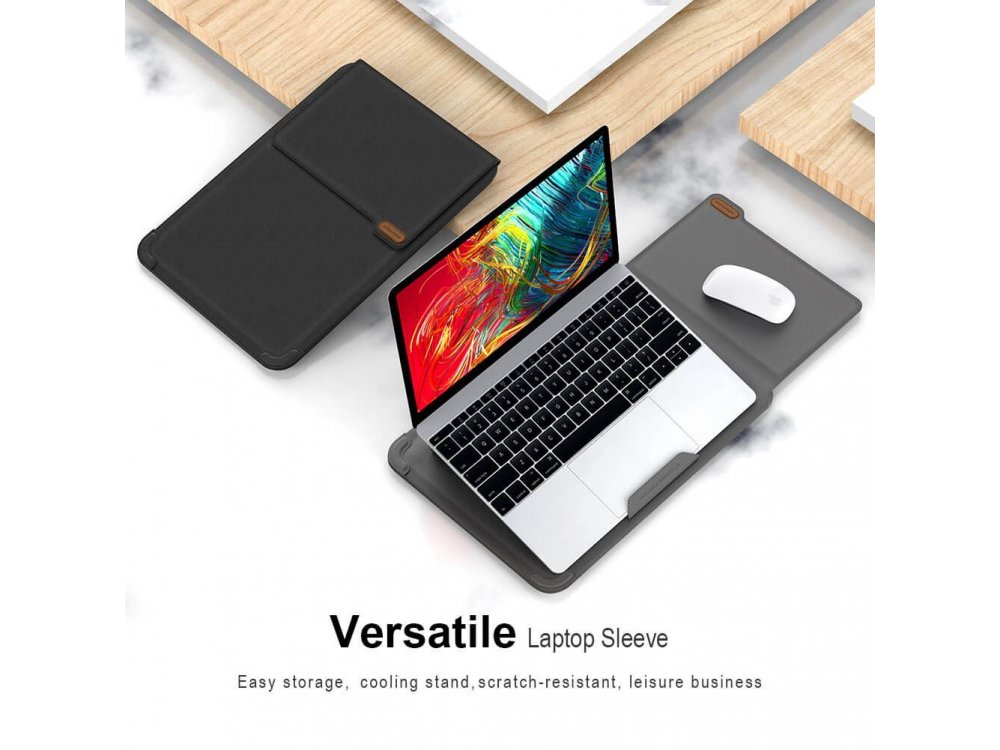 Nillkin Versatile Leather Sleeve / Laptop Case 16.1 "with Stand / Mouse Pad, for Macbook / iPad Pro / DELL XPS / HP / Surface etc., Black