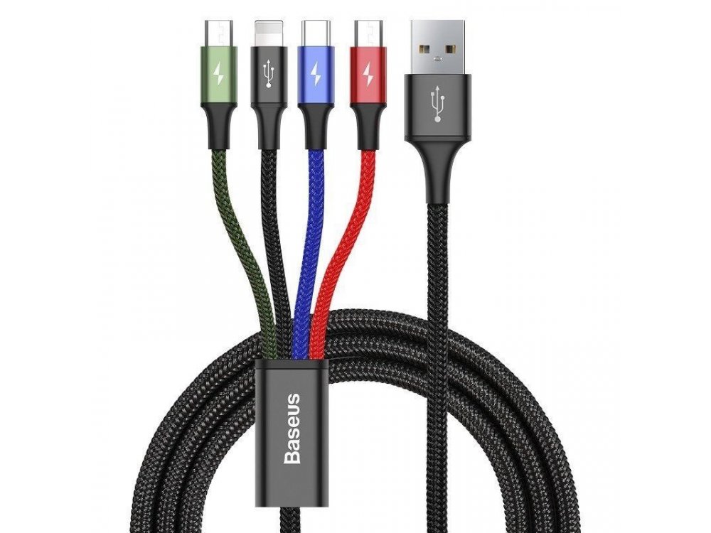 Baseus Fast 4-in-1 2*Lightning/Type C/Micro USB Καλώδιο, 1.2μ. - CA1T4-A01, Μαύρο