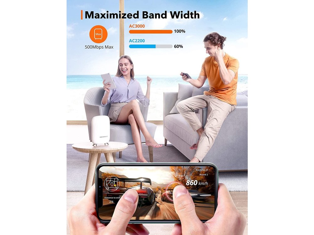 TaoTronics Mesh WiFi Router, Tri-Band AC3000 WiFi Router/Extender 3Gbps, Κάλυψη 450τ.μ. Σετ των 2 - TT-ND001