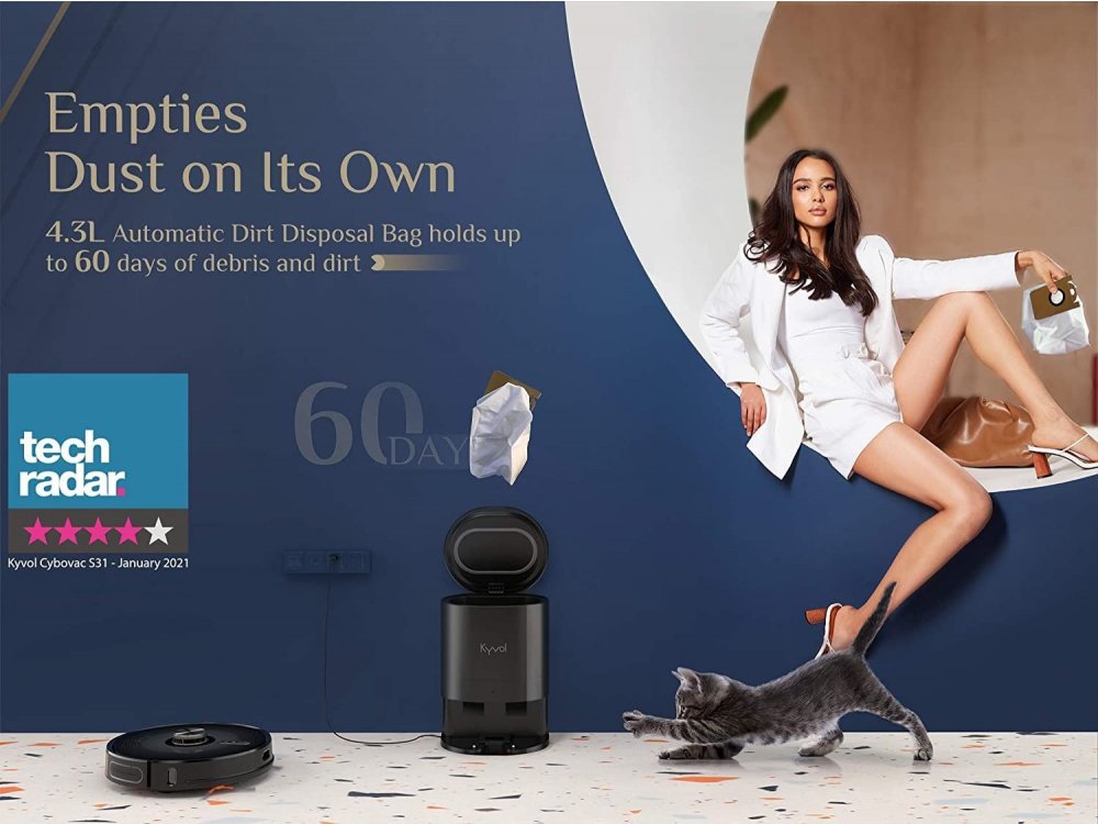Kyvol Cybovac S31 Smart Robot Vacuum / Mopping Cleaner με Λειτουργία Σφουγγαρίσματος, 3000Pa, με Βάση & App, Μαύρη