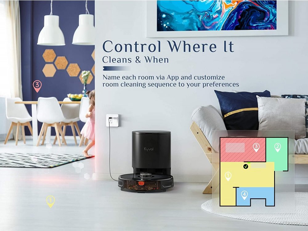 Kyvol Cybovac S31 Smart Robot Vacuum / Mopping Cleaner με Λειτουργία Σφουγγαρίσματος, 3000Pa, με Βάση & App, Μαύρη
