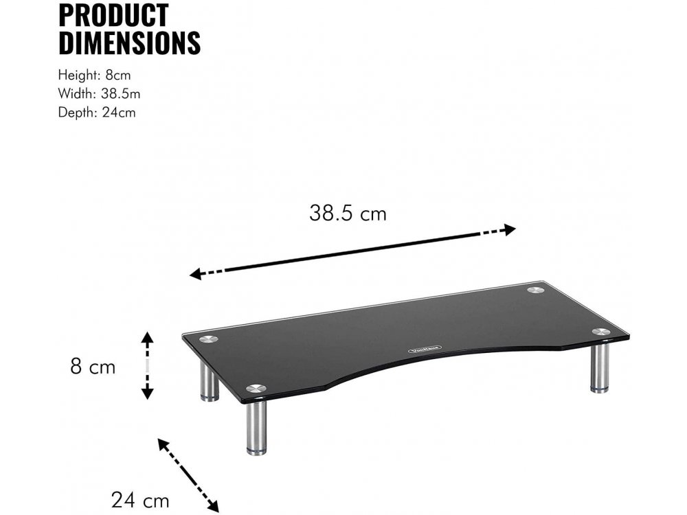 VonHaus Curved Glass Mount/Stand for Monitor, Adjustable Height, S 38.5X24cm - 05/080