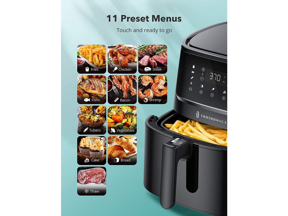 TaoTronics Air Fryer, Φριτέζα Αέρος XL 5.7lt για Υγιεινό Μαγείρεμα, 1750W, Touch Control, 11 Preset Menus & Recipes - TT-AF001
