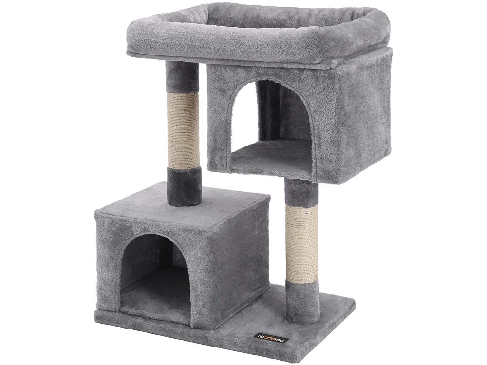 FEANDREA Cat Tree with Sisal-Covered Scratching Posts and 2 Plush Condos, Cat Furniture for Kittens - PCT61W, Light Grey