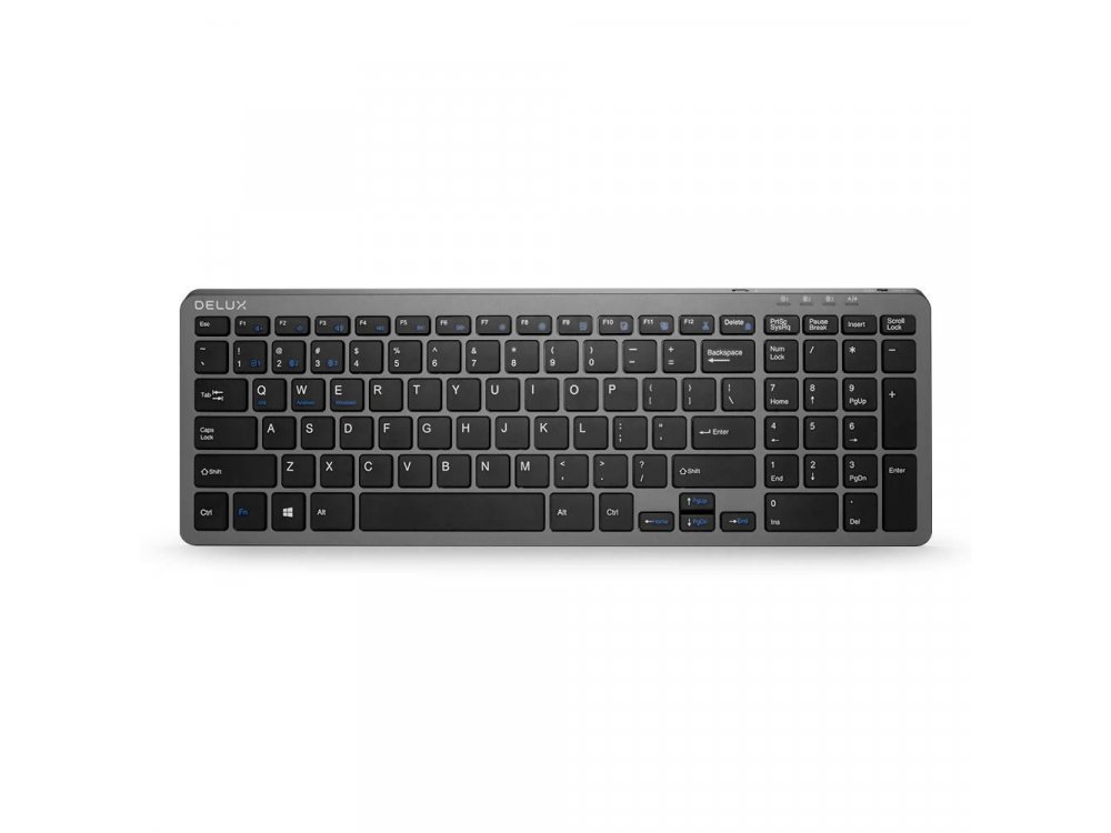 Delux K2203D Low Profile Bluetooth Multi-Device Keyboard, Dual mode Bluetooth / 2.4GHz, Black