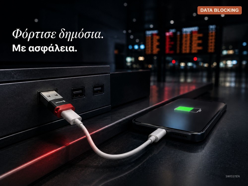 Swissten DataGUARD Αντάπτορας USB-C Θηλυκό σε USB-A με Data Blocking, Red / Black