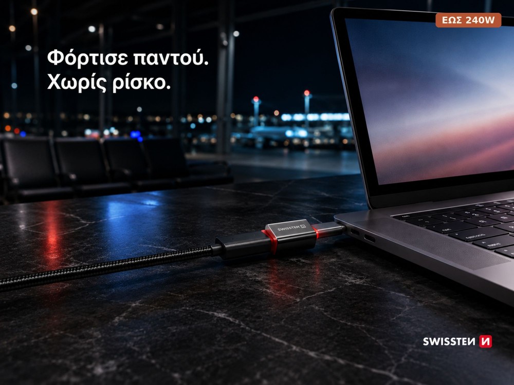 Swissten DataGUARD Αντάπτορας USB-C Θηλυκό σε USB-C 240W Charging με Data Blocking, Red / Black