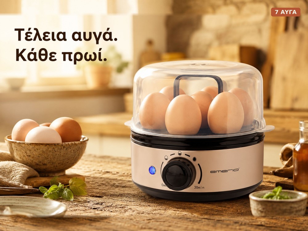 Emerio Egg Boiler, 7 Egg Boiler 400W BPA free, with 3 Boiling Levels & Voice Alerts, Inox