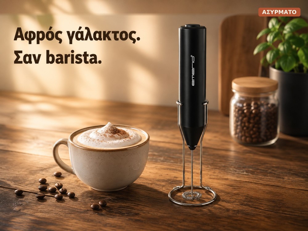 Emerio Cordless Electric Milk Frother 6W, Cordless Milk Frother, Black