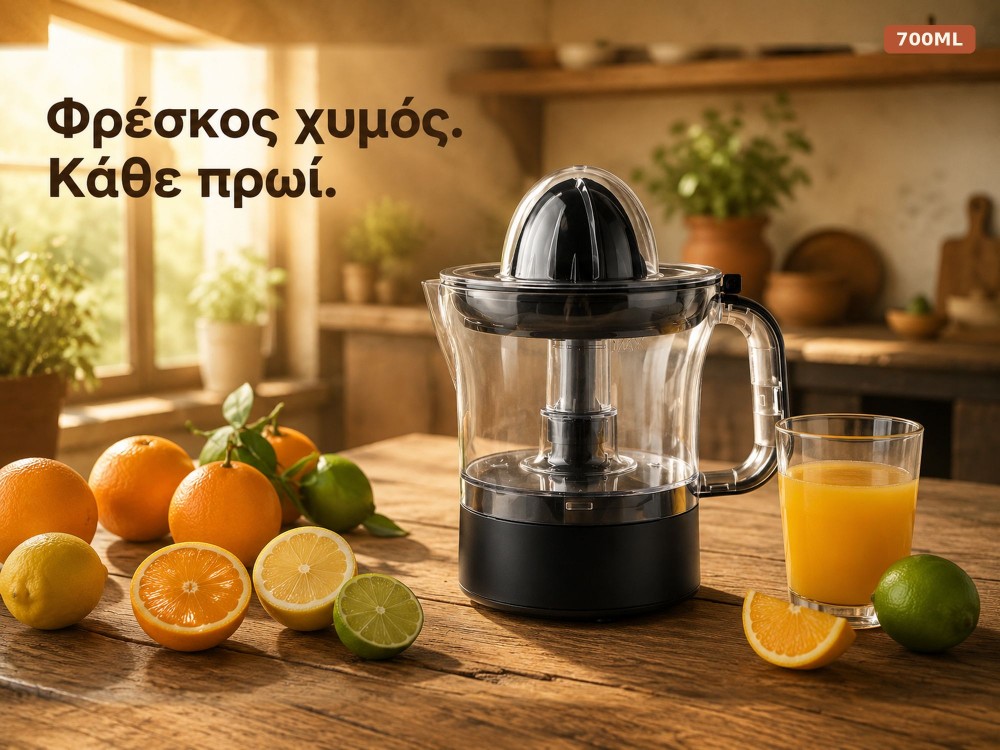 Emerio Citrus Juicer, Ηλεκτρικός Στίφτης 700ml, 40W με Κώνους για Πορτοκάλι & Λάιμ, Black