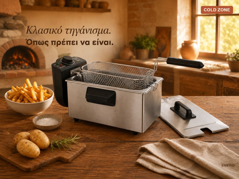 Emerio Stainless Steel Oil Fryer BPA & PFAS free, with Detachable Bucket 3lt &Cap, Silver