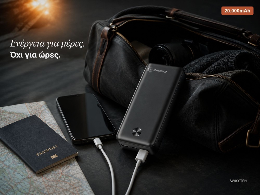 Swissten WORX Pro 20000 USB-C Power Bank 20.000mAh, Μαύρο