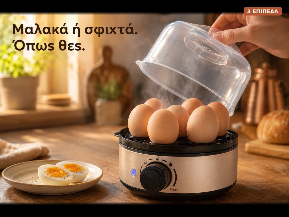 Emerio Egg Boiler, 7 Egg Boiler 400W BPA free, with 3 Boiling Levels & Voice Alerts, Inox