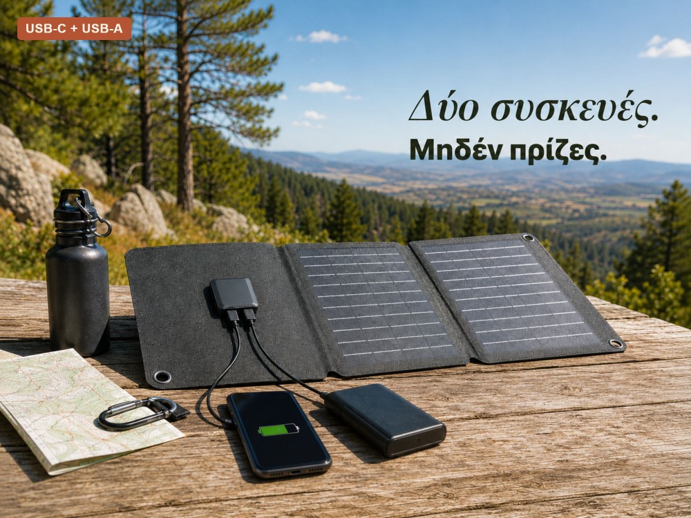 Swissten Folding Solar Panel 22W 2 Θυρών Ηλιακός Φορτιστής Monocrystalline, με 1 Θύρα USB-C + 1 Θύρα USB-A, IP67