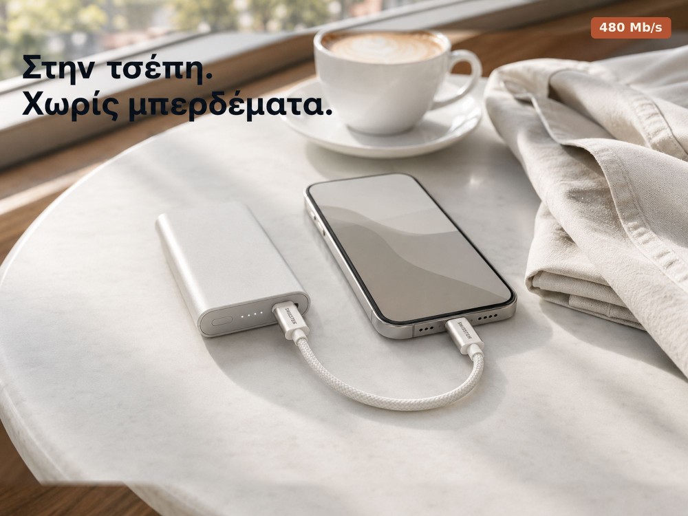 Swissten Textile USB-C Cable, Καλώδιο USB-C σε USB-C 60W, 20εκ., Silver