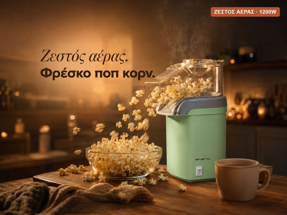 Emerio Popcorn Maker, Hot Air Popcorn Machine for Healthy Snacks, Green