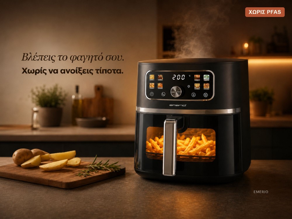 Emerio Air Fryer, XL 5.7lt Air Fryer for Healthy Cooking, PFAS-Free, Color Display + Viewing Window