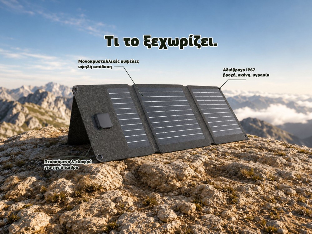 Swissten Folding Solar Panel 22W 2 Θυρών Ηλιακός Φορτιστής Monocrystalline, με 1 Θύρα USB-C + 1 Θύρα USB-A, IP67
