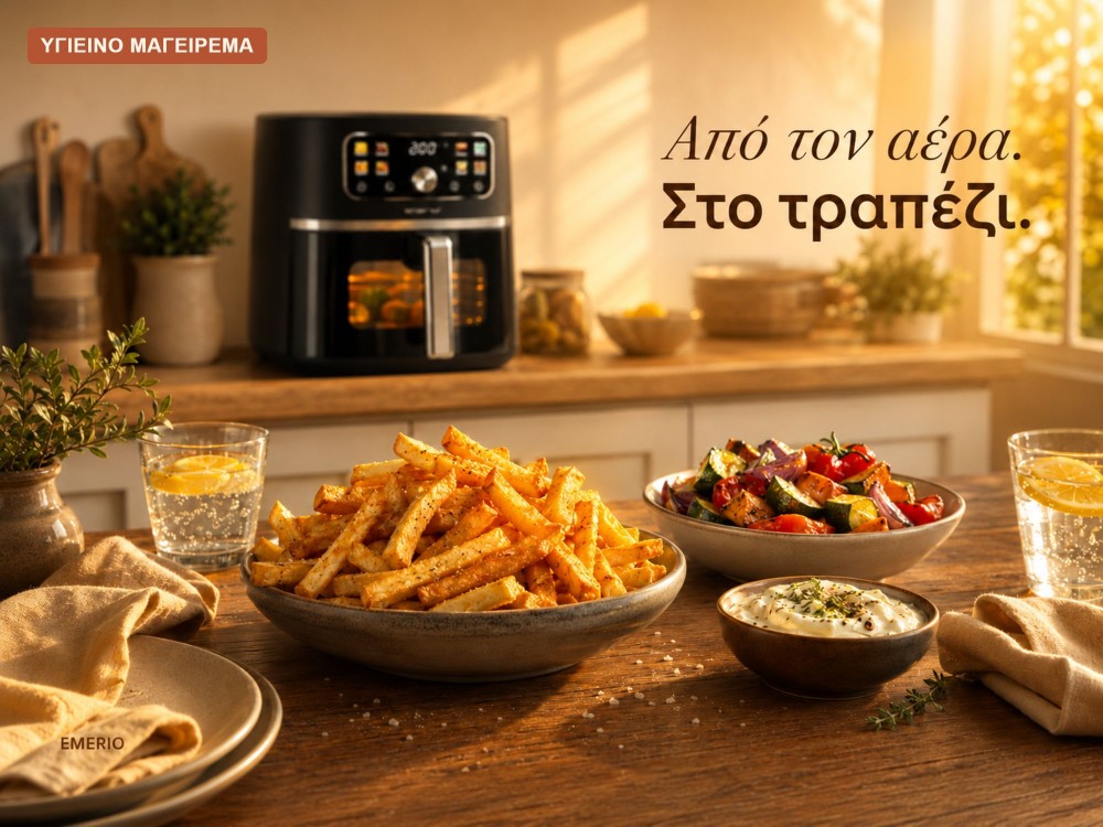 Emerio Air Fryer, XL 5.7lt Air Fryer for Healthy Cooking, PFAS-Free, Color Display + Viewing Window