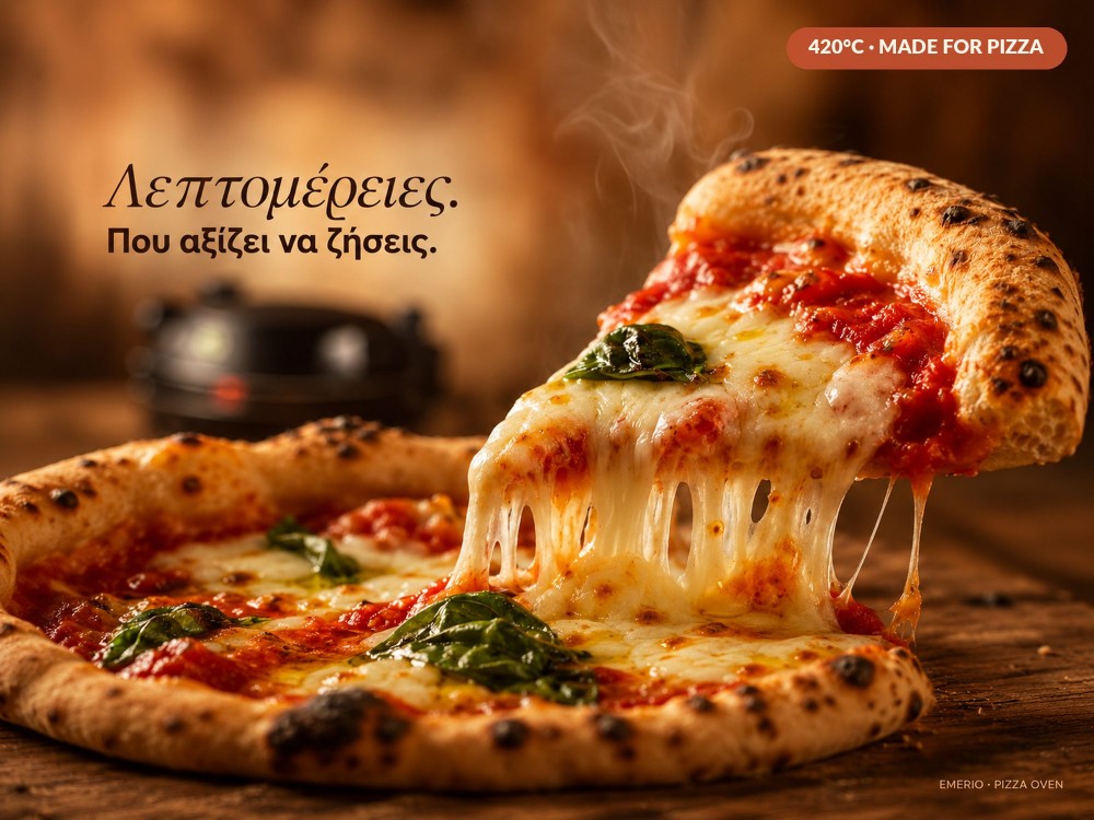 Emerio Pizza Oven, Pizza Maker with Refractory Stone 31.5cm, Up to 420°C + 2 Pizza Servers, Black