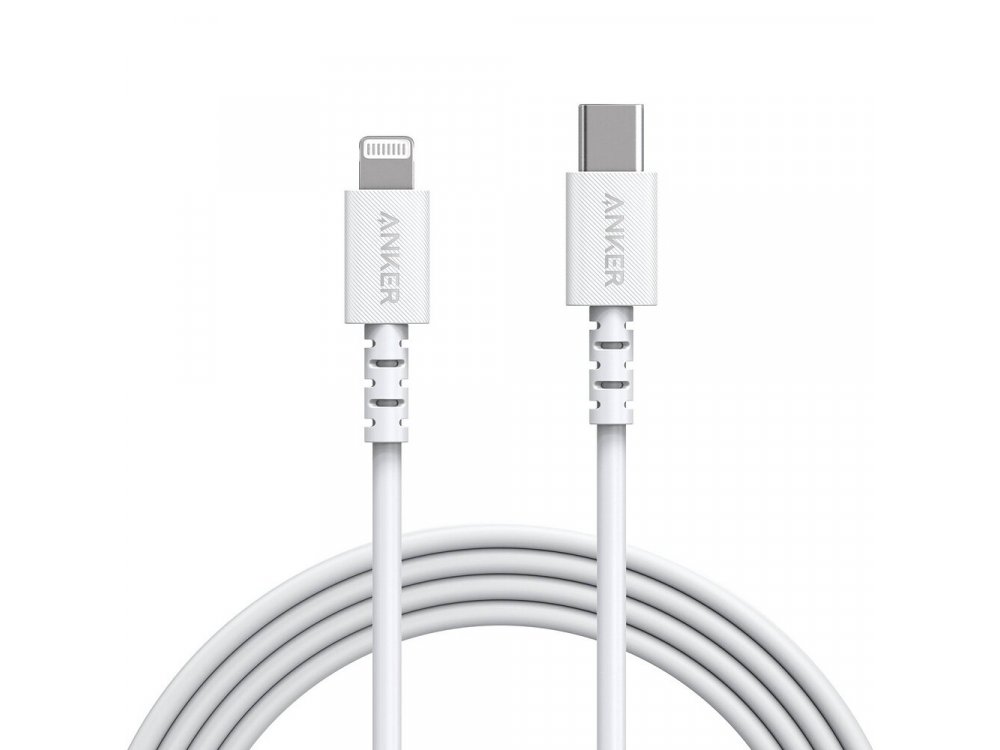 Anker PowerLine Select 1.8μ. Lightning Καλώδιο σε USB-C για Apple iPhone / iPad / iPod MFi & PD Φόρτιση, Λευκό - A8613H21