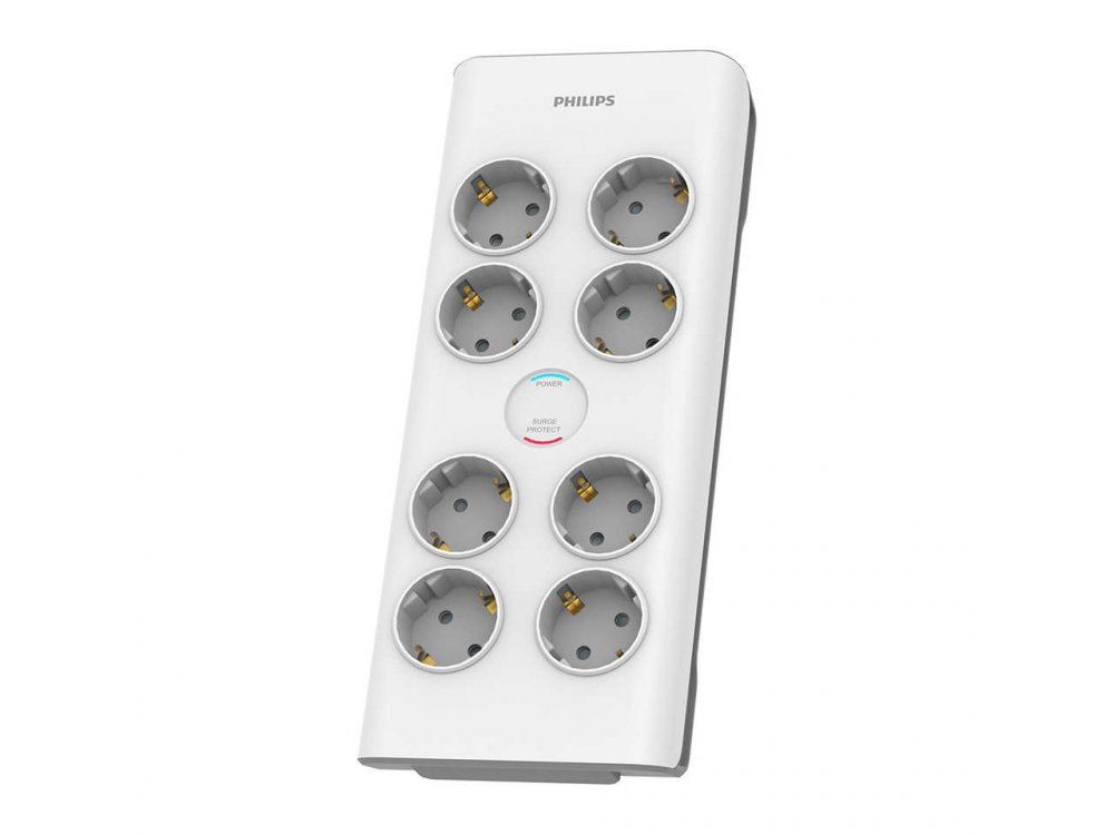 Philips 8-outlet Surge Protection Strip, Πολύπριζο & Προστατευτικό τάσης 8 Θέσεων με 2M Καλώδιο SPN7080WA - Λευκό
