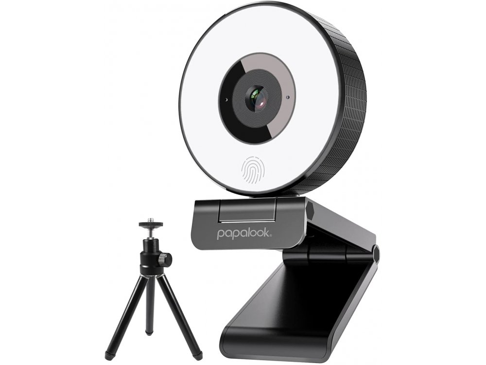 Papalook PA552 StreamCam Full HD Webcam USB 1080p@30fps DSP Noise-Cancelling Dual Microphone με Studio-Like Ring Light & Τρίποδο
