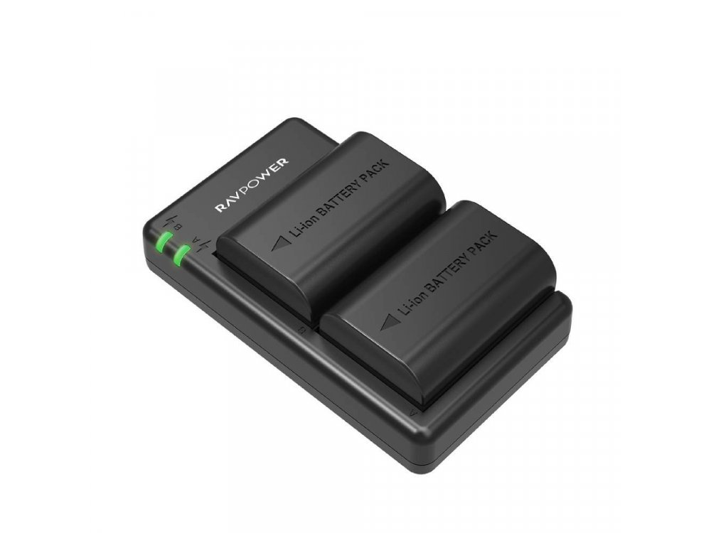RAVPower Battery Charger Canon LP-E6 Dual Set with 2 Batteries for Canon EOS 5D Mark IV / 5DS / 7D / 80D etc. - RP-BC003