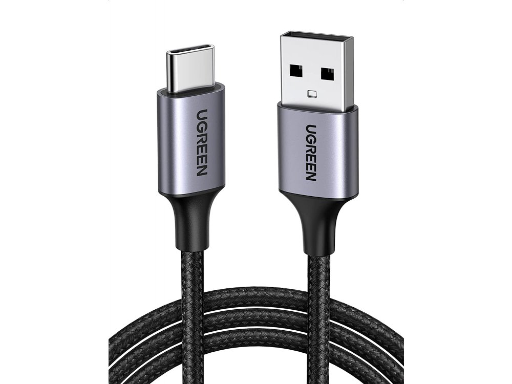 Ugreen USB-C Cable 2m. with Nylon Weave and Aluminum Contacts, Support QC3.0 & 3A - 60128, Black