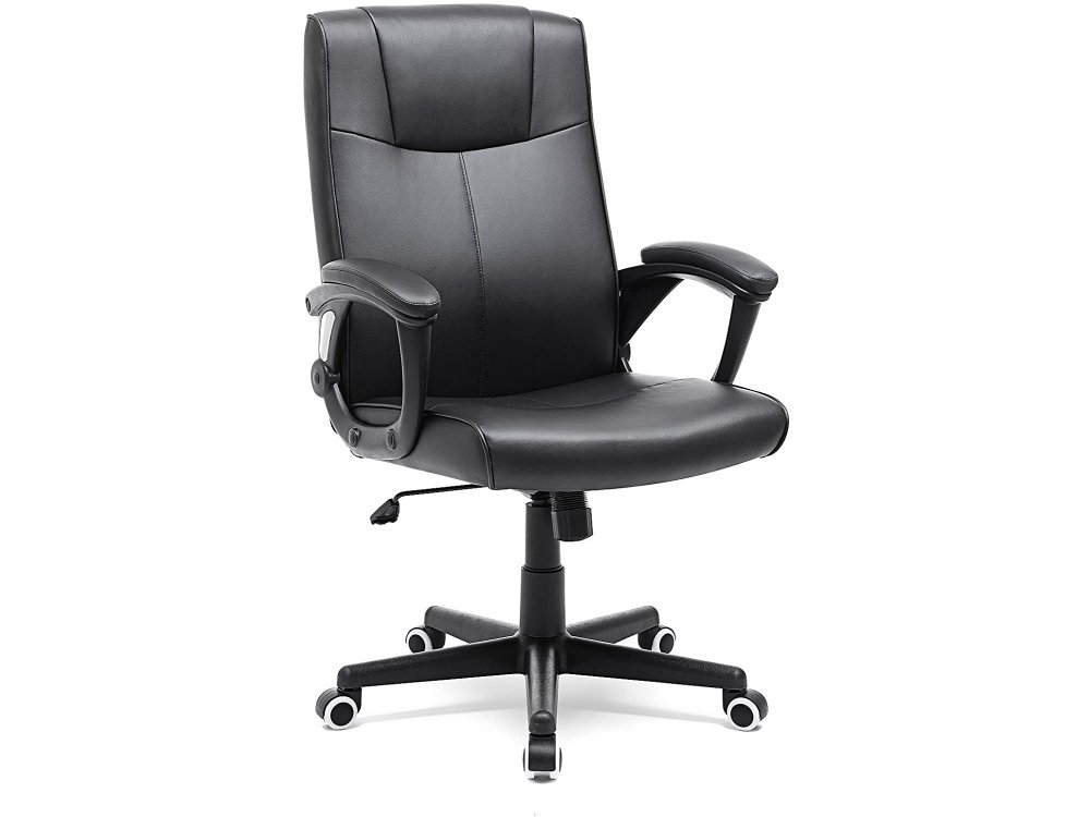 Songmics Modern Office Chair, PU Leather Rechargeable Office Chair, Adjustable Height & Arms - OBG32B, Black
