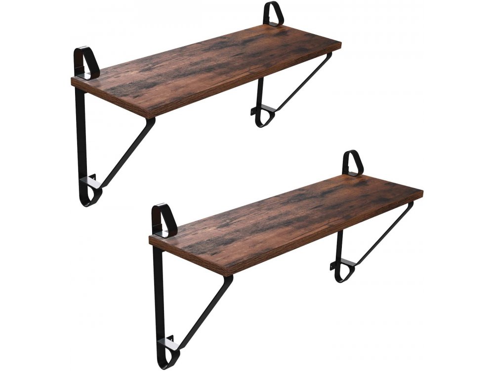 VASAGLE LCR01BX Wall Shelf / Bookcase Set of 2, Floating with Industrial Design 60 x 33 x 20cm in Rustic Style, Brown