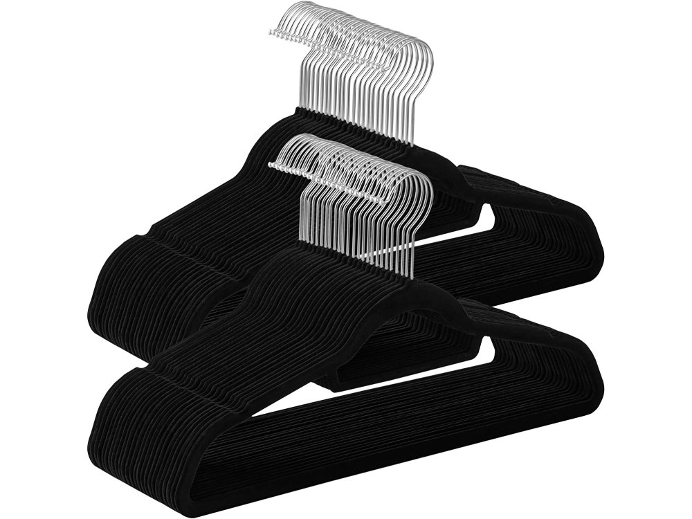 Songmics Velvet Clothes Hangers Set of 50pcs with rotating Hook - CRF50B, Black