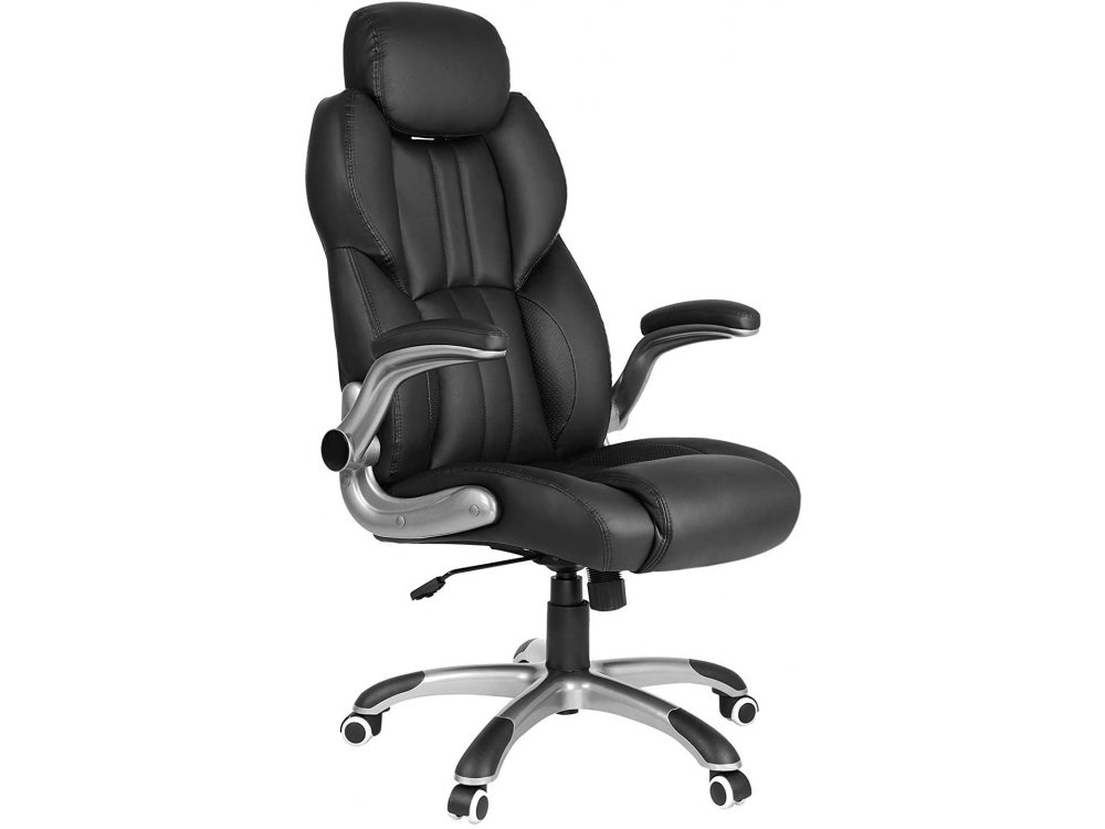 Songmics Executive Office Chair, PU Leather Καρέκλα Γραφείου με Ανάκλιση, Ρυθμιζόμενο Headrest & Μπράτσα - OBG65BK, Black