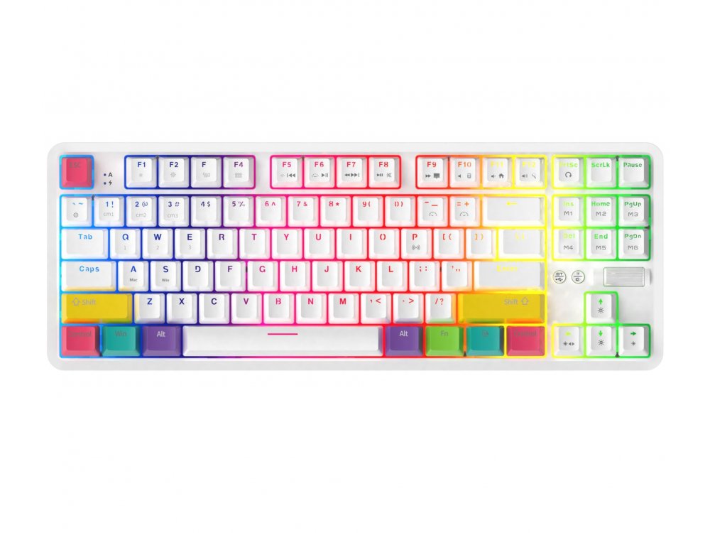 Ajazz K870T Ασύρματο Μηχανικό RGB Πληκτρολόγιο, Bluetooth Gaming Keyboard με Brown Switches, Tenkeyless, Λευκό