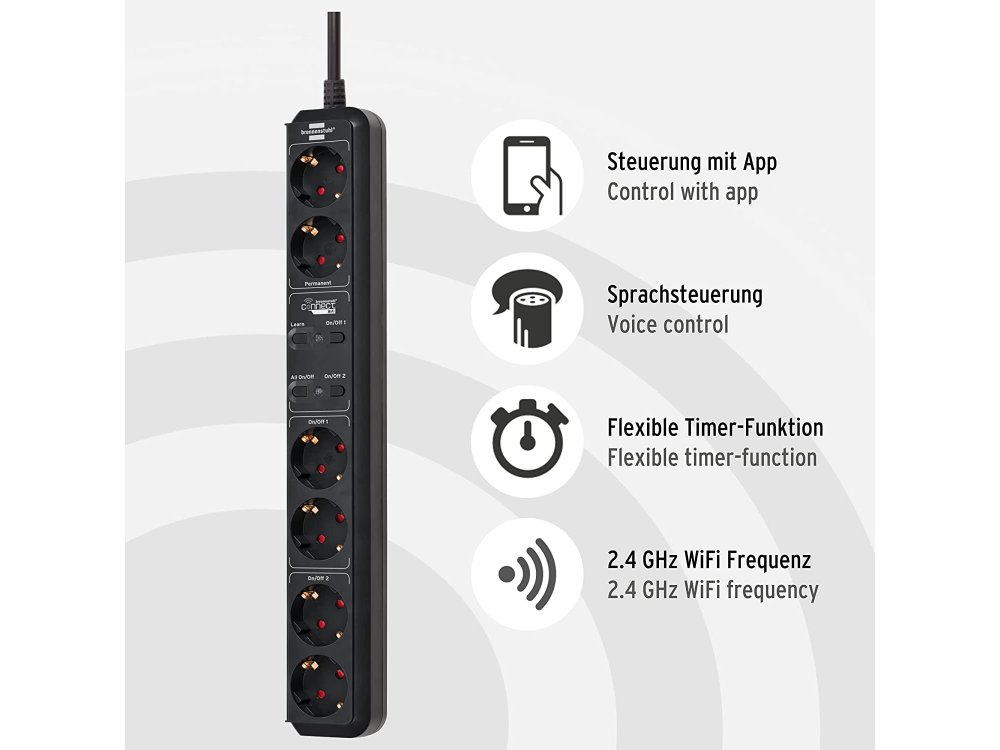 Brennenstuhl Connect Eco Smart Strip Wi-FI, 6-outlet, APP Control, Έξυπνο Πολύπριζο Ασφαλείας, 16Α & 1,5M Καλώδιο